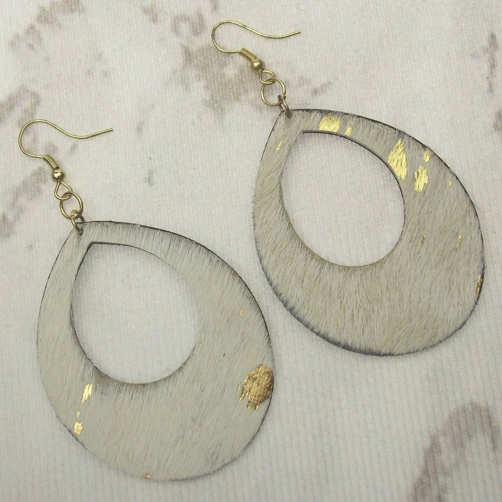Myra Bag Gold Speckle Dangling Earrings Genuine Leather Handcrafted Boho Hook 22$